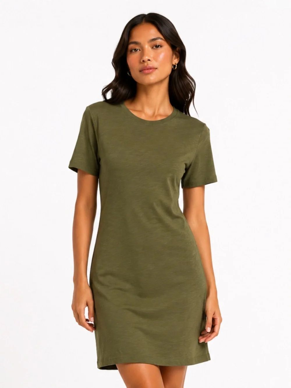 THEORY Minimalist Quiet Luxury Olive Green Crewneck Tee Dress